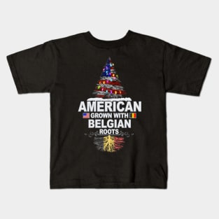 Christmas Tree  American Grown With Belgian Roots - Gift for Belgian From Belgium Kids T-Shirt